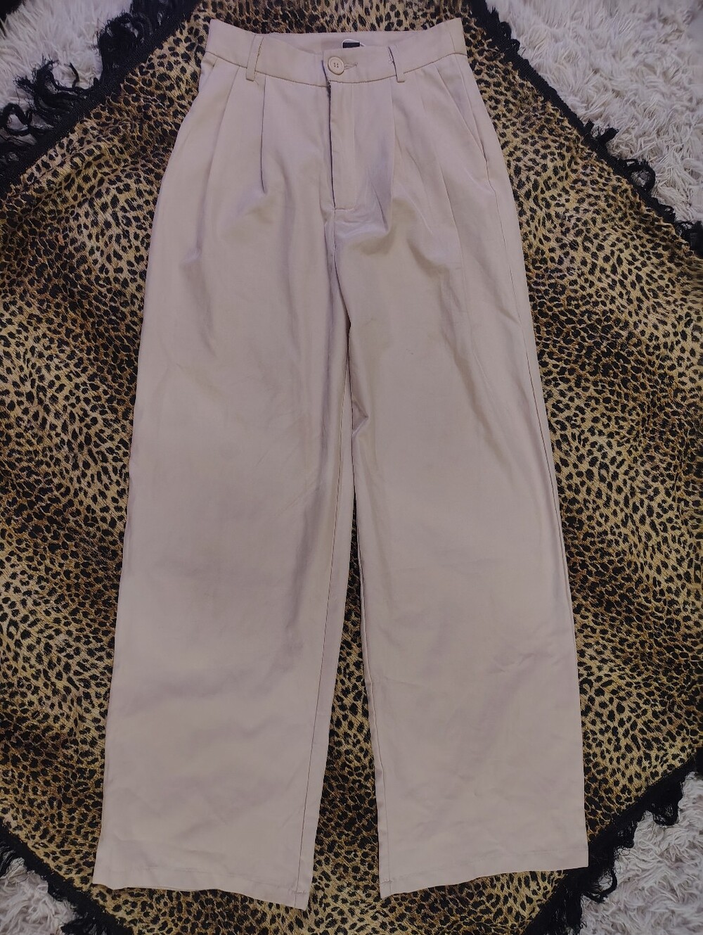 SHEIN High Waist Pleated Wide Leg Trousers Beige Tan Size XS 27 Inseam